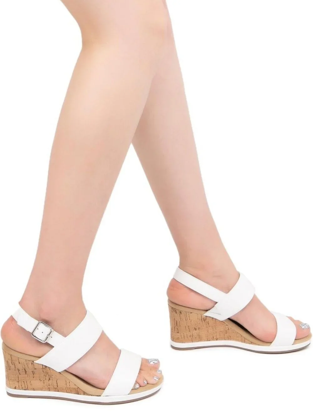 Stylish Women's Wedge Sandals with Buckle Straps, Cork Platform, Slingback, Open
